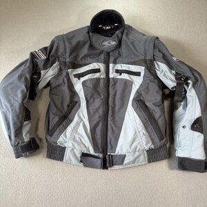 Spyke Motorcycle Jacket‎ Womens XS Grey Blue Biker Coat Padded Removable Sleeves